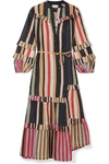 APIECE APART GRACIA FLAMENCA STRIPED COTTON AND LUREX-BLEND VOILE MIDI DRESS