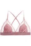 LOVE STORIES LOVE LACEY SATIN-TRIMMED STRETCH-LACE SOFT-CUP TRIANGLE BRA
