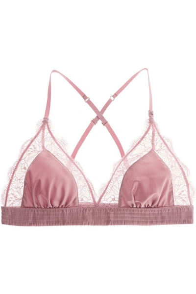 Love Stories Love Lacey Satin-trimmed Stretch-lace Soft-cup Triangle Bra In Pink