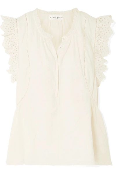 Apiece Apart Maria Del Mar Broderie Anglaise-trimmed Cotton-voile Top In Cream