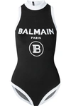 Balmain Intarsia Stretch-knit Bodysuit In Black