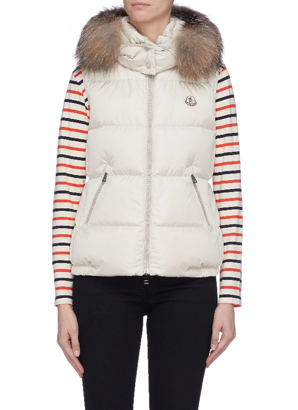 Moncler Gallinule狐毛边饰绗缝羽绒背心| ModeSens