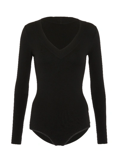 Alaïa V-neck Knit Bodysuit In Black