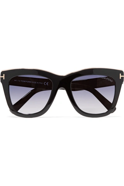 Tom Ford Julie D-frame Acetate And Gold-tone Sunglasses In Shiny Black/smoke