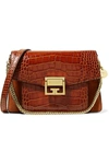 GIVENCHY GV3 SMALL CROC-EFFECT LEATHER AND SUEDE SHOULDER BAG