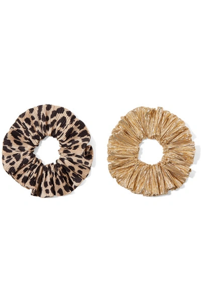 Loeffler Randall Hailey Set Of Two Leopard-print Satin And Lamé Hair Ties In Leopard/gold