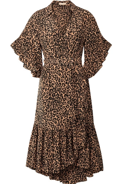 Michael Kors Wrap-effect Leopard-print Silk Crepe De Chine Dress In Suntan Black