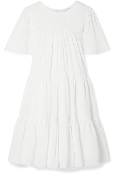 Anine Bing Tabitha Tiered Seersucker Mini Dress In White