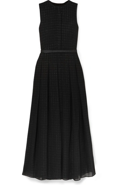 Akris Belted Metallic Checked Wool-blend Mousseline Gown In Black