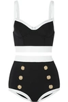 BALMAIN BUTTON-EMBELLISHED TWO-TONE BIKINI