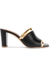 MALONE SOULIERS DEMI 70 METALLIC-TRIMMED LEATHER MULES