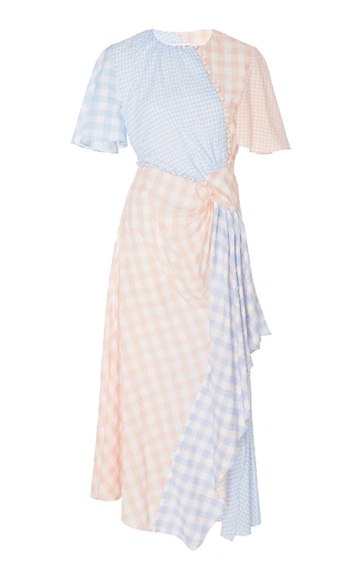 PRABAL GURUNG CONTRAST GINGHAM CUTOUT MIDI DRESS R20D94-GH