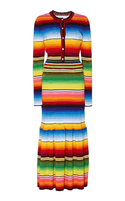 Carolina Herrera Rainbow Striped Rib Knit Midi Dress In Multi