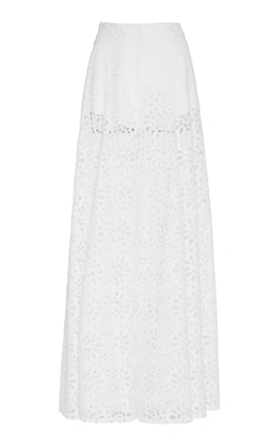 Carolina Herrera Broderie Anglaise Cotton Wide-leg Trousers In White