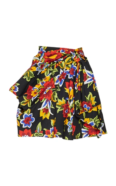 Carolina Herrera Floral-print Cotton And Silk-blend Mini Skirt In Black,multi