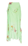 Preen Line Arya Asymmetric Ruched Printed Crepe De Chine Midi Skirt In Green