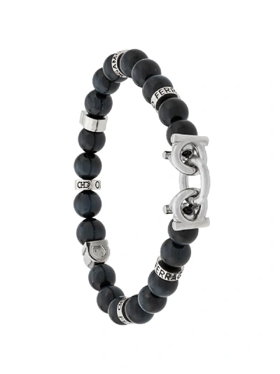 Ferragamo Semi Precious Stones And Gancini Bracelet In Black