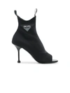 Prada 90mm Neoprene Open Toe Ankle Boots In Black