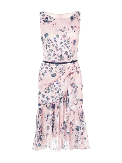 Marchesa Notte Sleeveless Printed Floral Chiffon Cocktail Dress In Pink