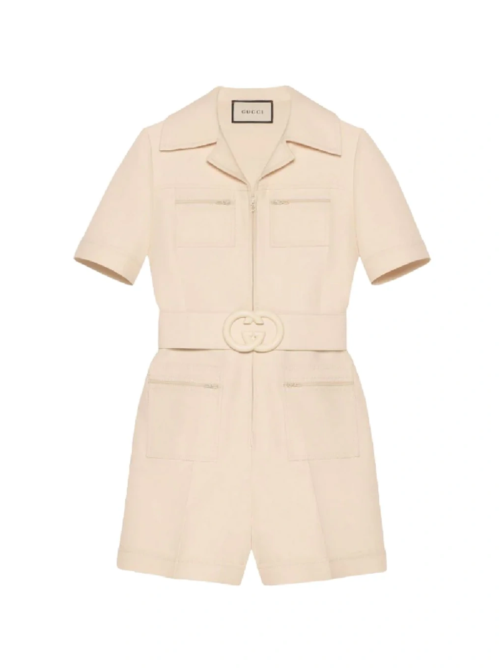 Gucci Short Belted Wool Silk Cady Jumpsuit In White ModeSens