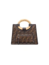 Fendi Runaway Small Ff Embossed Calf Shopping Tote Bag In Brown