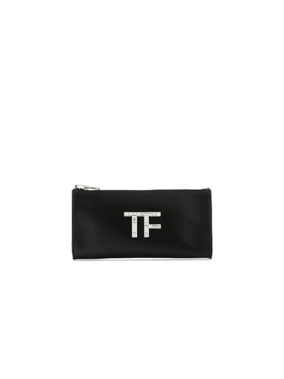 Tom Ford Velvet Clutch Bag With Crystal Tf Logo In Black