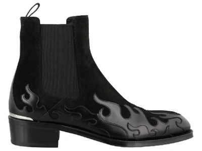 Alexander Mcqueen Men's Flame Leather/suede Chelsea Boots In Black