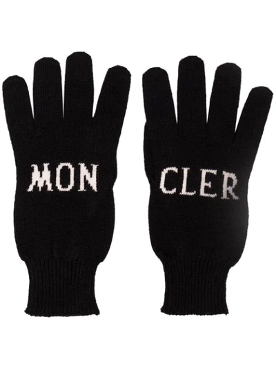 Moncler Logo Gloves - 黑色 In Black