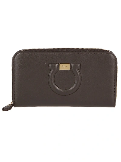 Ferragamo Brown Gancini Wallet In Dark Brown