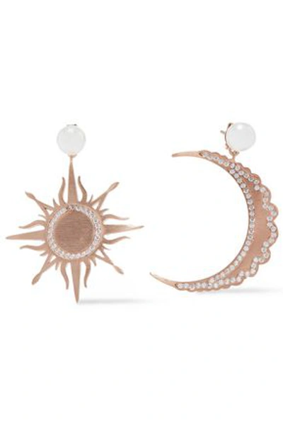 Aamaya By Priyanka Woman Moon And Sun Brushed 18-karat Rose Gold-plated, Faux Pearl And Crystal Earr