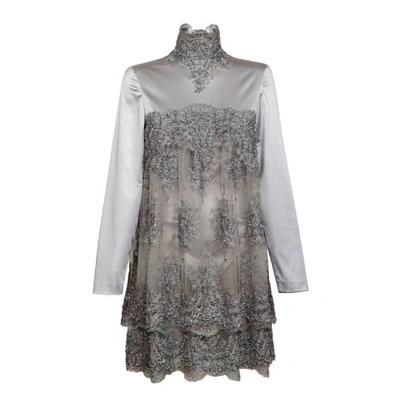Jiri Kalfar Silver Short Silk Dress With Embroidery