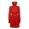 JIRI KALFAR Red Silk Dress With Over Sized Embroidered Collar
