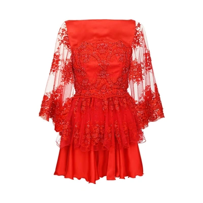 Jiri Kalfar Red Cocktail Dress With Embroidery