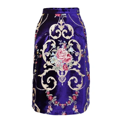Jiri Kalfar Royal Blue Velvet Embroidered Skirt