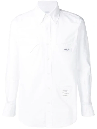 Thom Browne Straight Fit Cotton Oxford Shirt In White
