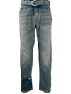 OFF-WHITE DISTRESSED STRAIGHT-LEG JEANS