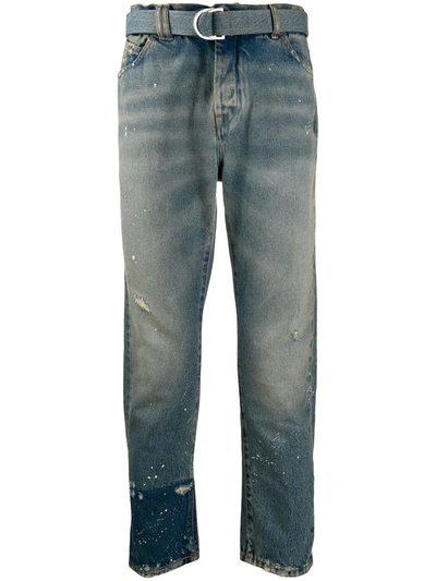 Off-white Distressed Straight-leg Jeans In Blue