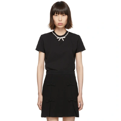 Miu Miu T-shirt With Decorative Pearls In Black