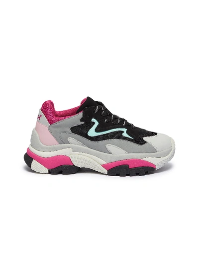 Ash 'addict' Chunky Outsole Leather Panel Mesh Sneakers In Light Grey / Black / Acqua / Fuxia / Pink