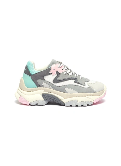 Ash 'addict' Chunky Outsole Leather Panel Mesh Sneakers In Light Grey / White / Pink / Acqua