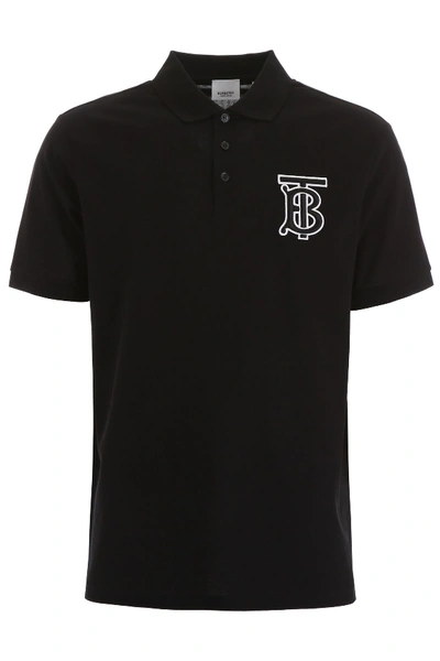 Burberry Warren Polo Shirt With Embroidered Logo In Black (black)