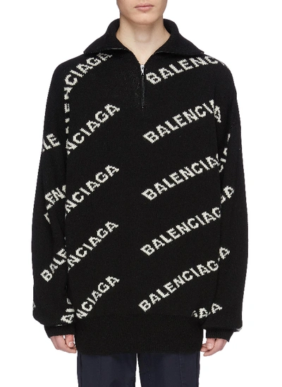 Balenciaga Logo Intarsia Half zip Sweater ModeSens