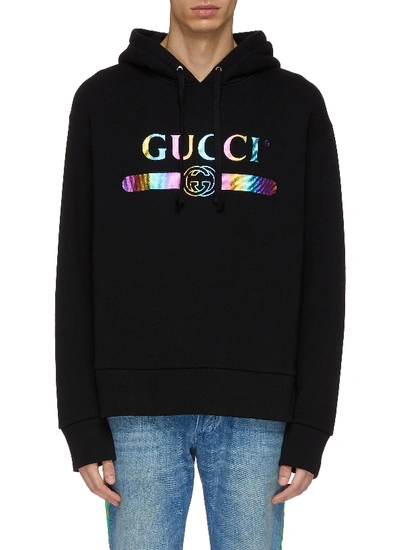 Gucci Holographic Effect Logo Print Oversized Hoodie | ModeSens