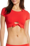 Robin Piccone Ava Knot Front Tee Bikini Top In Fiery Red