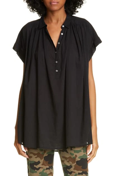 Nili Lotan Normandy Shirred Cotton Blouse In Black