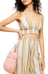 Topshop Stripe Smocked Waist Bralette Crop Top In Ivory Multi