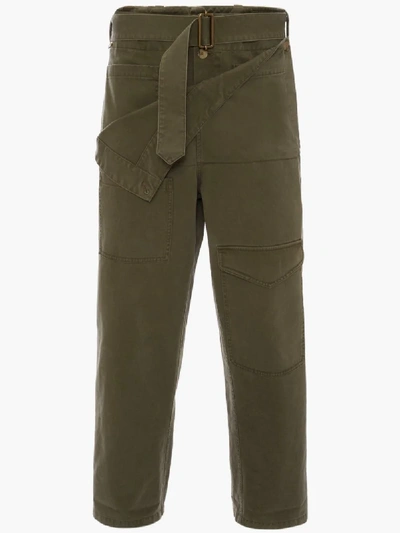 Jw Anderson Men's Khaki Fold Front Utility Trousers In Green