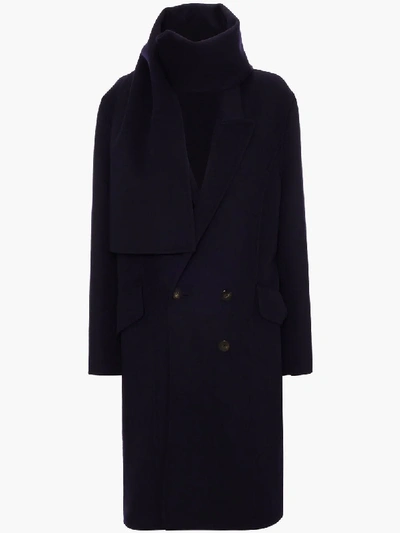 Jw Anderson Navy Double Face Wool Scarf Coat In Blue
