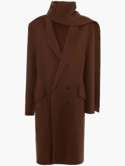 Jw Anderson Brown Double Face Wool Scarf Coat
