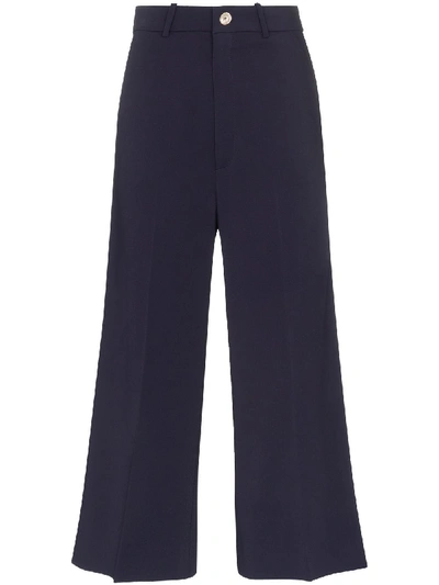 Gucci Viscose Culotte Trousers With Web In 蓝色